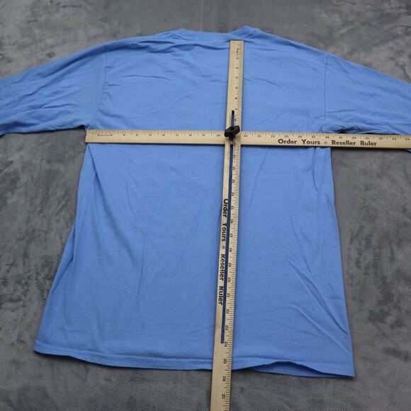 Gildan Shirt Mens M Blue Long Sleeve Graphic Print Activewear Pullover T Shirt - Picture 4 of 16